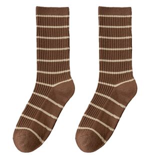 条纹袜子女款2025新款爆款纯棉中筒袜美拉德黑白长筒袜秋冬堆堆袜