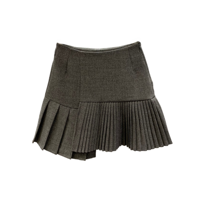 不规则开叉毛呢半身裙女百褶短裙