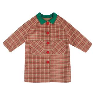 锦小和和 amber韩国童装女童羊毛格子大衣儿童宝宝秋冬中长款外套