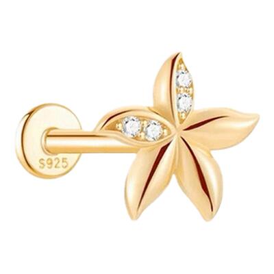 内螺纹平底耳钉925银镀金免摘