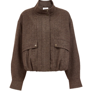 ONLY2025冬季新款立体花苞造型下摆立领宽松落肩短款夹克外套女