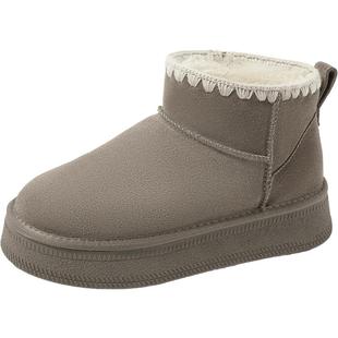 康莉加绒厚底雪地靴女毛毛鞋冬季新款东北棉靴加厚保暖棕色短靴子