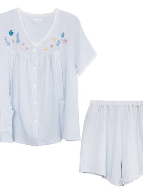 家时光月子服夏季薄款产后纯棉短袖孕妇哺乳睡衣产妇喂奶家居套装