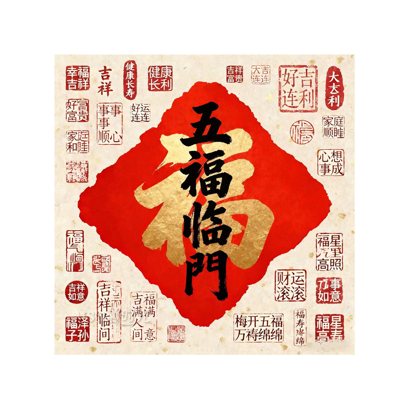 五福临门钻石画十字绣百福2026新款新中式高级感大气手工贴钻挂画