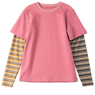 LEOOHOOLE | 哦哦乐 山系运动条纹拼接假两件儿童长袖T恤