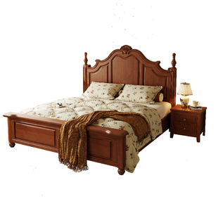 政府补贴蓝色理想美式复古全实木床1米8高端大气双人床中古风大床