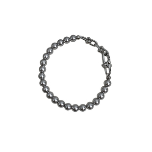 DOUDOUSTORE清冷潮酷灰色珍珠拼接马蹄扣手链女手工圆珠手串手饰