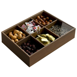 中式木质干果盘客厅家用轻奢高端零食瓜子花生糖果托盘多格收纳盒