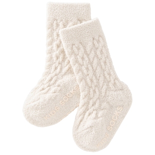 宝宝半边绒中筒袜子冬季保暖新生儿胎袜婴儿学步地板袜套鞋袜冬天