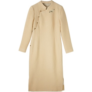 85-23QDC-252【恬淡如菊】前世今生轻中式绣花冬季加厚羊毛旗袍