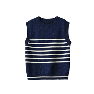 棉线毛衣 儿童圆领条纹背心无袖针织衫男女童保暖马甲 中大童春秋