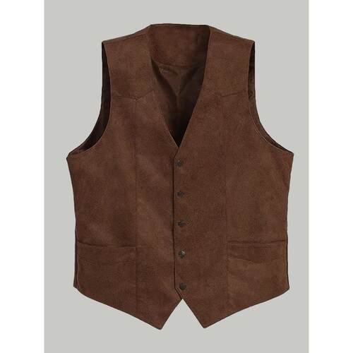 F 65807 Retro Suede V Neck Vest 复古麂皮绒马甲 跨境欧美
