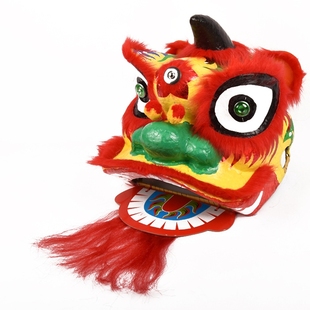 舞狮10寸佛山儿童醒狮精装南狮舞狮子头红黄色醒狮头小孩玩的玩具
