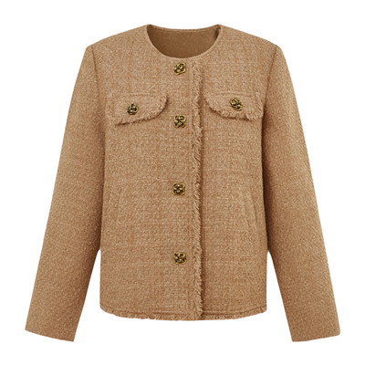 采多宝大码女装胖mm2025冬季新款老钱风圆领小香风外套EDW6093