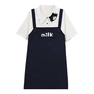 森女部落学院风可爱裙子假两件短袖连衣裙女夏季新款小个子背带裙