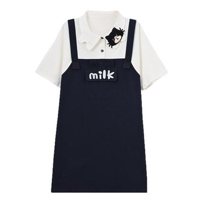 学院风可爱假两件连衣裙女背带裙