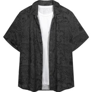 ALOHA SHIRT 黑色男士夏威夷短袖衬衫夏宽松痞帅花衬衣