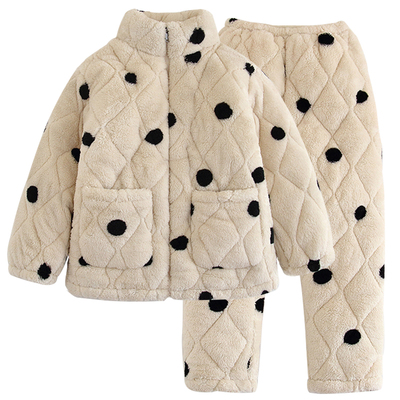 睡衣儿童冬季加绒加厚三层夹棉家居服亲子母女珊瑚绒外出日系女童