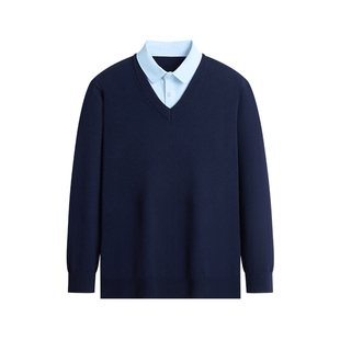 杉杉官方2025秋冬季新款男士加厚假两件V领针织衫高级感打底毛衣