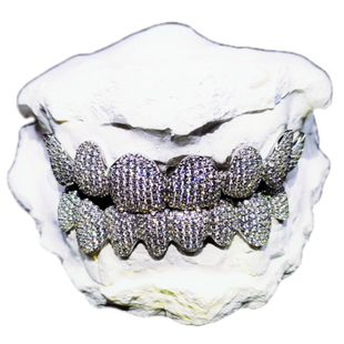 Mr.Blingggggg欧美嘻哈珠宝 私人定制密集满钻纯银钻石牙套Grillz