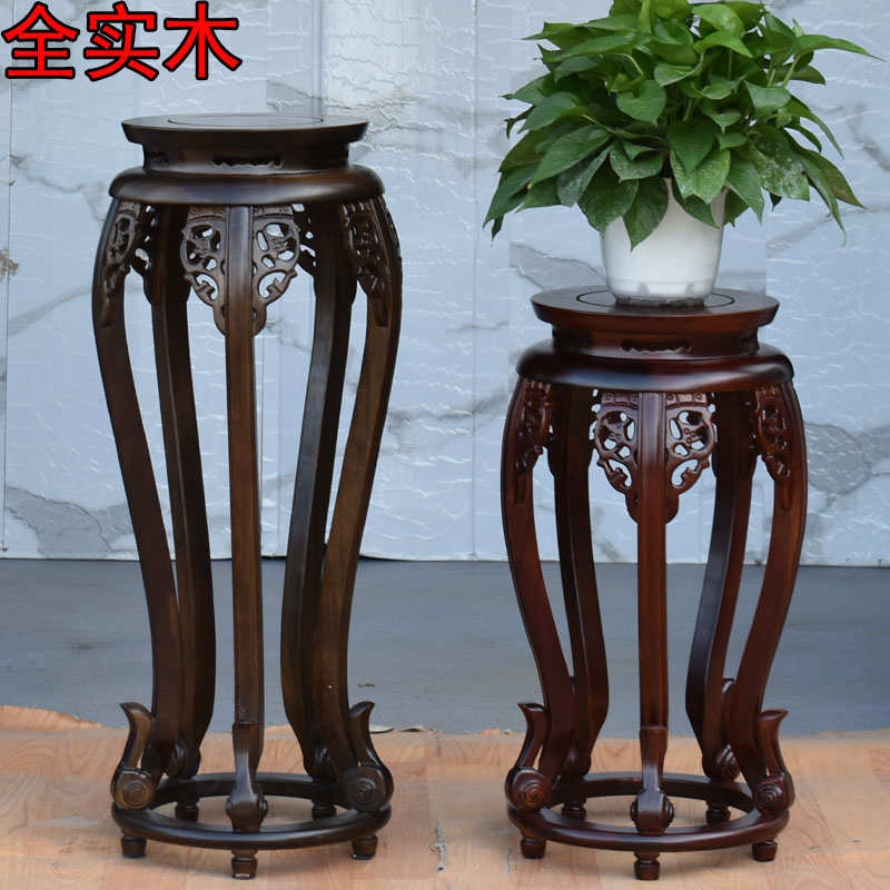 新款实木花架花几榆盆景鱼缸花盆架置物花瓶工艺底座奇石摆件桌架