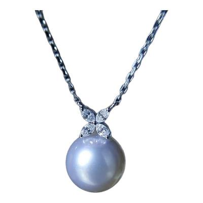 【高品质】18K金钻石四叶草珍珠吊坠南洋澳白珠珍珠项链高品质