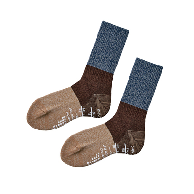 撞色拼接毛圈吸汗减震硅胶防滑登山袜户外徒步袜子男士中筒运动袜