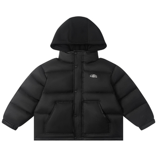 女童黑色棉服短款冬装加厚中大童超好看连帽假两件时尚羽绒棉棉衣