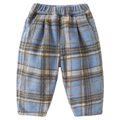 咔咔熊猫男童格子加厚裤子秋冬儿童加绒休闲裤冬装宝宝冬季长裤潮
