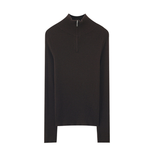 半拉链高支精纺羊毛衫女半高领修身套头针织打底衫秋冬新款上衣