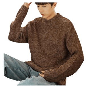 唐狮冬季新款男毛线衫半高领毛衣宽松休闲内搭慵懒风男款针织衫潮