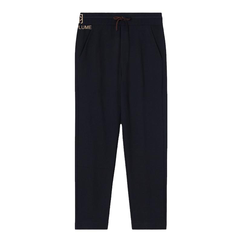 Loro Piana/诺悠翩雅男裤黑色棉羊绒混纺宽松休闲慢跑裤运动裤