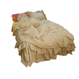 奶茶色ins少女纯棉荷叶花边床裙式三四件套韩公主风全棉纯色床品