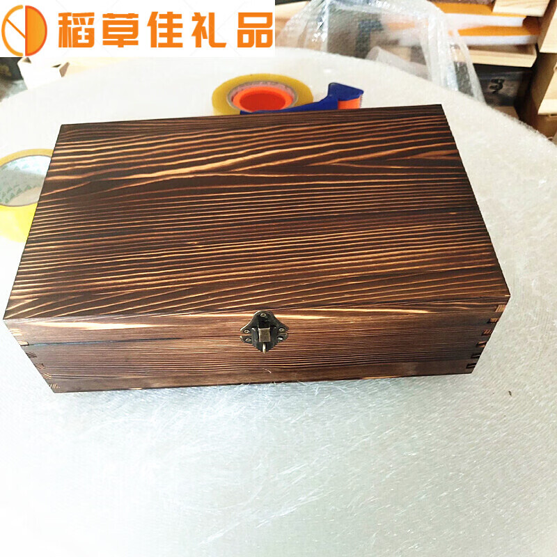 木盒子带锁木箱子带锁的木匣子实木礼品盒翻盖木盒松木盒子订做|