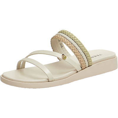 天美意2025新款商场同款条带清新编织休闲女一字拖鞋CC872BT5