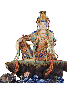 全铜水月自在观音菩萨新中式摆件