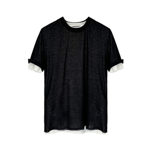 TRENDYWU 禁欲系黑白纱织“静奢”新钱朴成训同款肤质感百搭短袖T