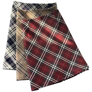 格子包臀裙半身裙女夏季美式复古短款高腰A字显瘦红色格纹短裙裤