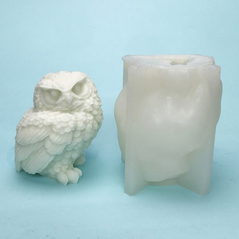 新品猫头鹰蜡烛硅胶模具香薰动物胶工厂模滴磨具石膏立体摆件8327