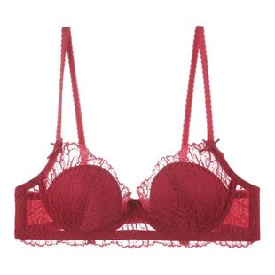莉莉摩达红色蕾丝内衣套装法式小胸聚拢本命年女结婚新娘胸大显小