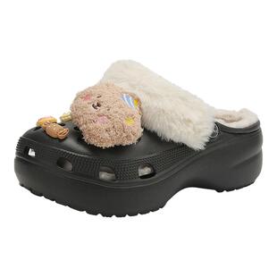 星期六加绒洞洞鞋女士冬季新款女款棉鞋子厚底增高保暖加厚棉拖鞋