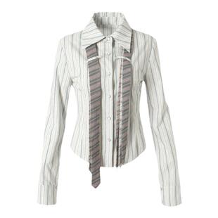 【多领带】BiLLconch 原创条纹复古修身收腰棉衬衫女衬衣春夏上衣