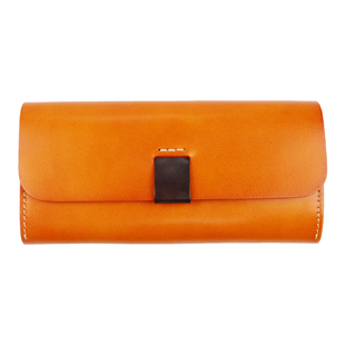 优妮 新款复古撞色手工缝线高档钱包女长款植鞣牛皮钱夹手拿手包