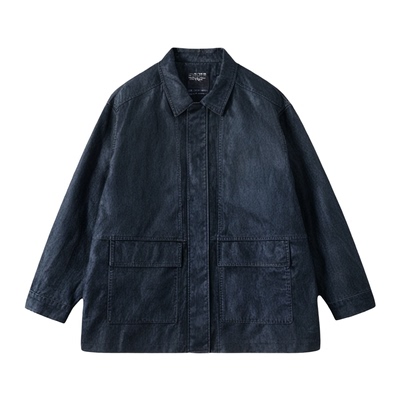 ETHOS做旧复古帅气宽松中长款酷飒西装皮衣2025秋冬新款鹿皮外套