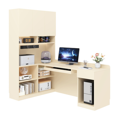 国补实木转角书桌书架一体书柜组合学生L型学习桌客厅靠墙电脑桌