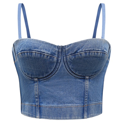 短款带鱼骨牛仔吊带背心