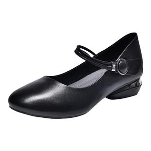 真皮单鞋女鞋子舒适不累脚春秋玛丽珍鞋秋季舒适软底一脚蹬女鞋SW