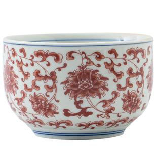 青花釉里红压手杯主人杯手工缠枝连纹仿古陶瓷单杯品茗喝茶杯子大