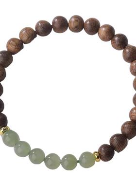 半山半水文莱沉香手串女天然和田玉转运珠文玩木质串珠手链饰礼物