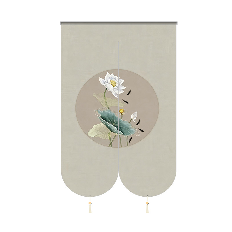 半透纱古风莲花免打孔隔断门帘